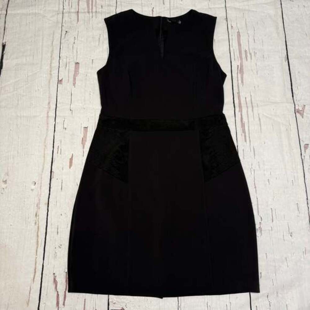 Noir‎ Black Sleeveless Sheath Dress Vegan Leather Studded Inset Panels Sz L